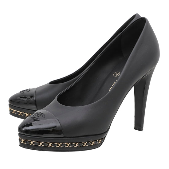 Chanel Black CC Platform Chain Pumps 38.5