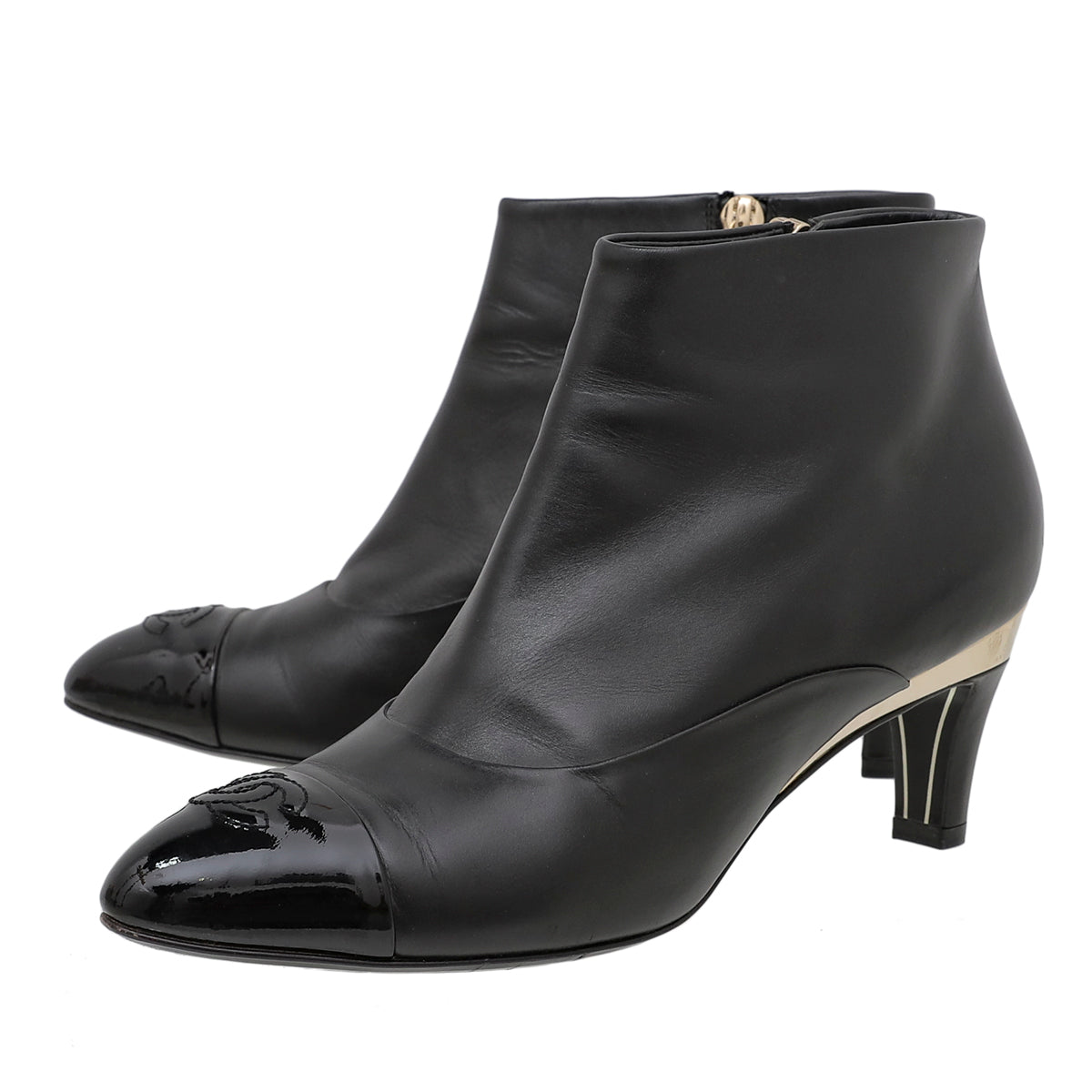 Chanel Black CC Pointed Ankle Bootie 37.5-Chanel-THE CLOSET