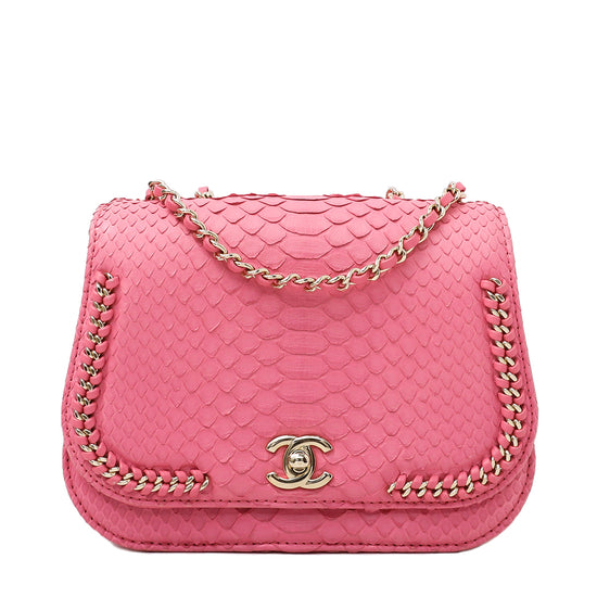 Chanel Pink CC Python Braided Chic Flap Bag