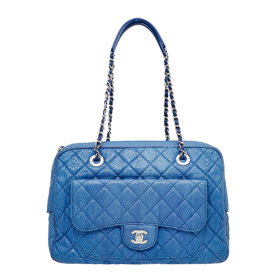 Chanel Blue CC Python Camera Case Large Bag