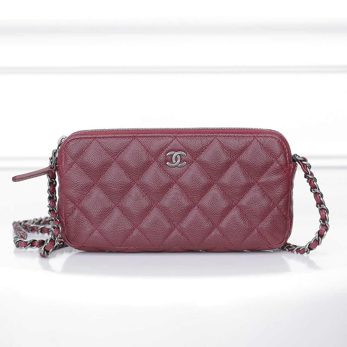 Chanel Rouge CC Quilted Double Zipper WOC