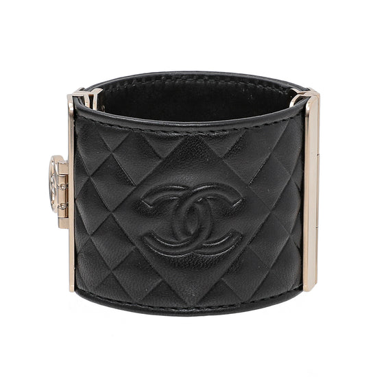 Chanel Black CC Quilted Wide Cuff Bracelet Small