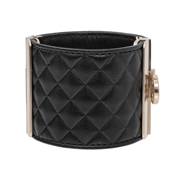 Chanel Black CC Quilted Wide Cuff Bracelet Small
