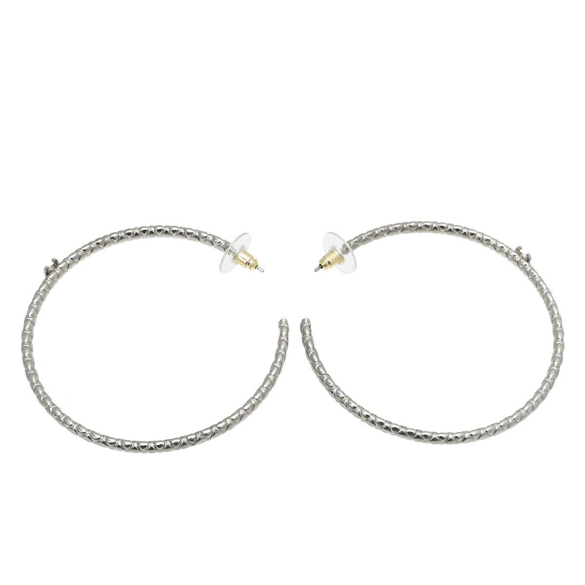 Chanel Silver CC Quilted Large Hoop Earrings-Chanel-THE CLOSET