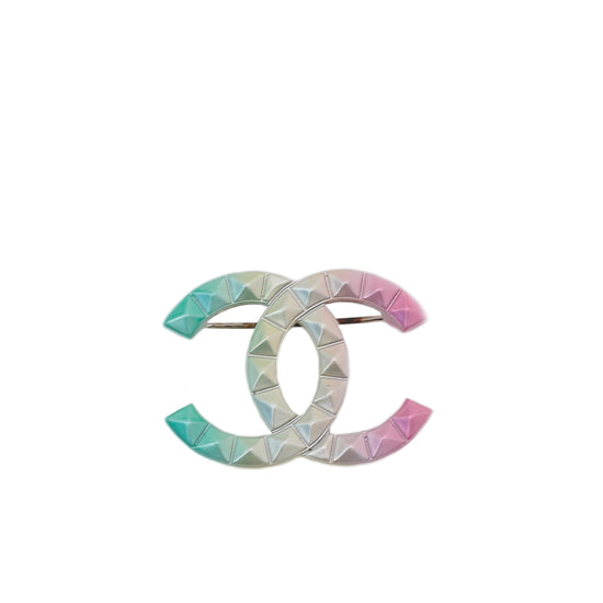 Chanel Multicolor CC Rainbow Metal Studded Brooch