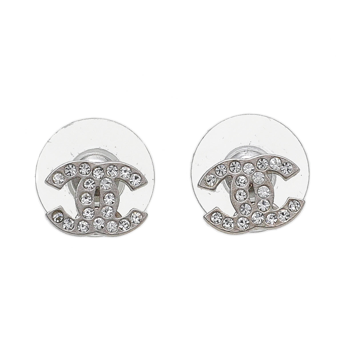 Chanel Silver CC Rhinestones Studs Small Earrings