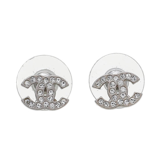 Chanel Silver CC Rhinestones Studs Small Earrings