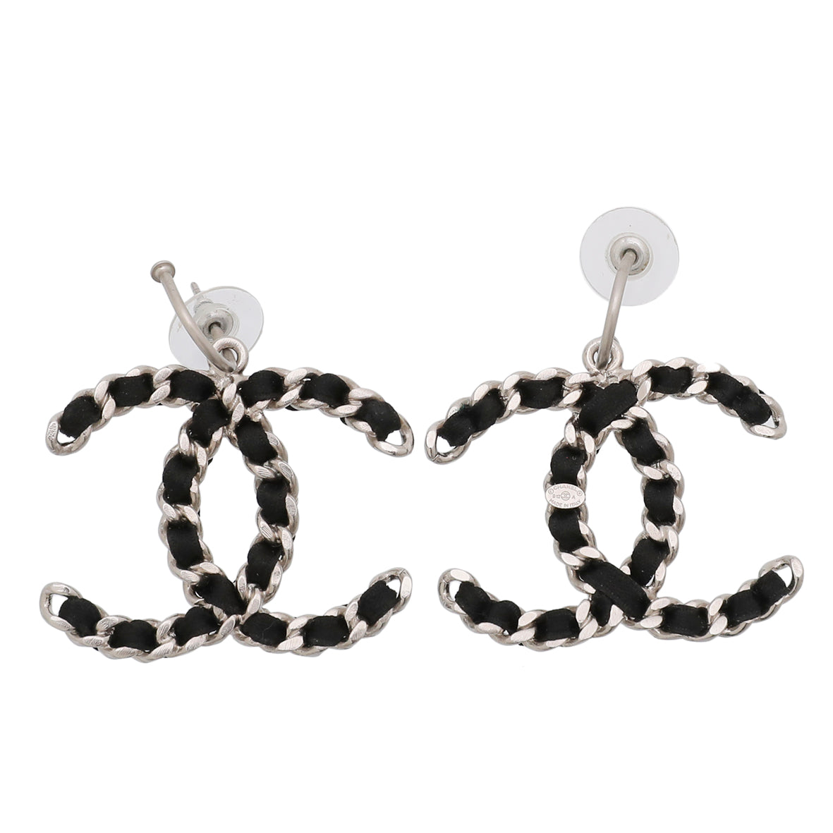 Chanel Black CC Satin Interwoven Earrings