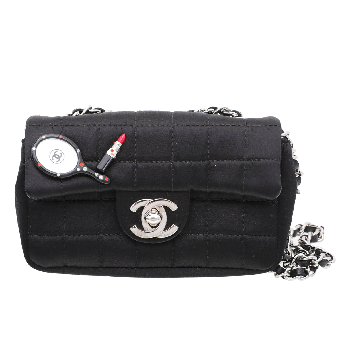 Chanel Black Satin CC Lipstick Mirror Charm Mini Bag-Chanel-THE CLOSET