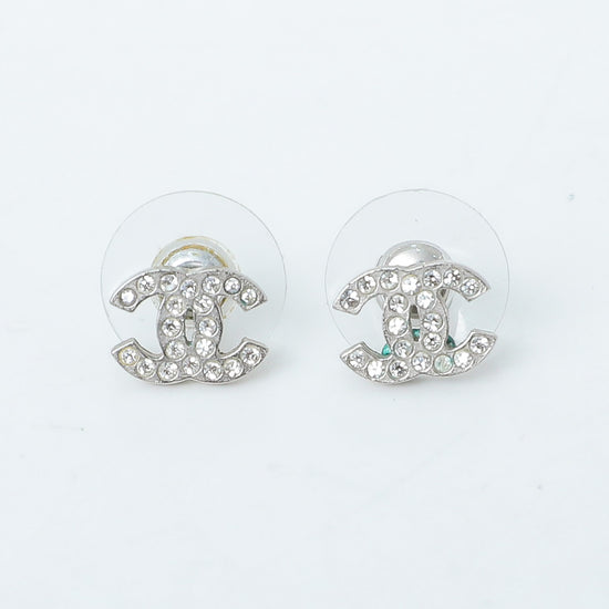 Chanel CC Crystals Silver Tone Stud Earrings Chanel | TLC