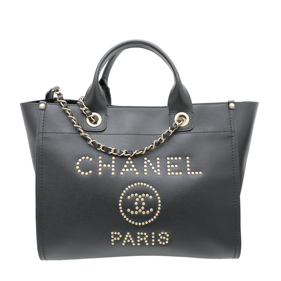 Chanel Black CC Studded Deauville Tote Small Bag