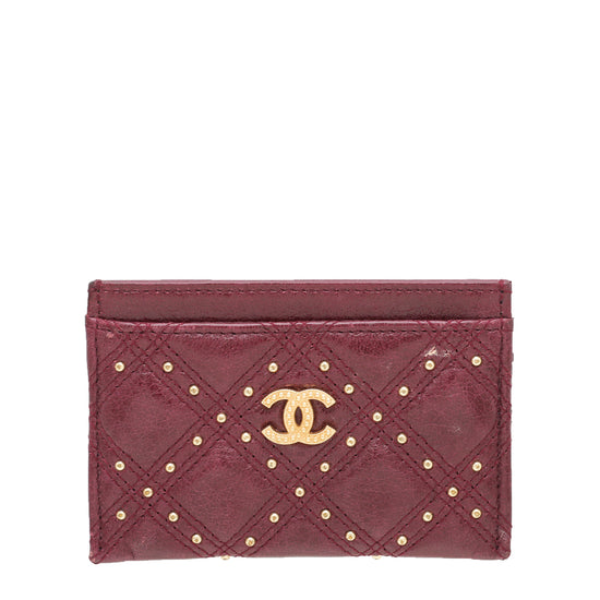 Chanel Burgundy CC Studded Rock Quilted Card Holder