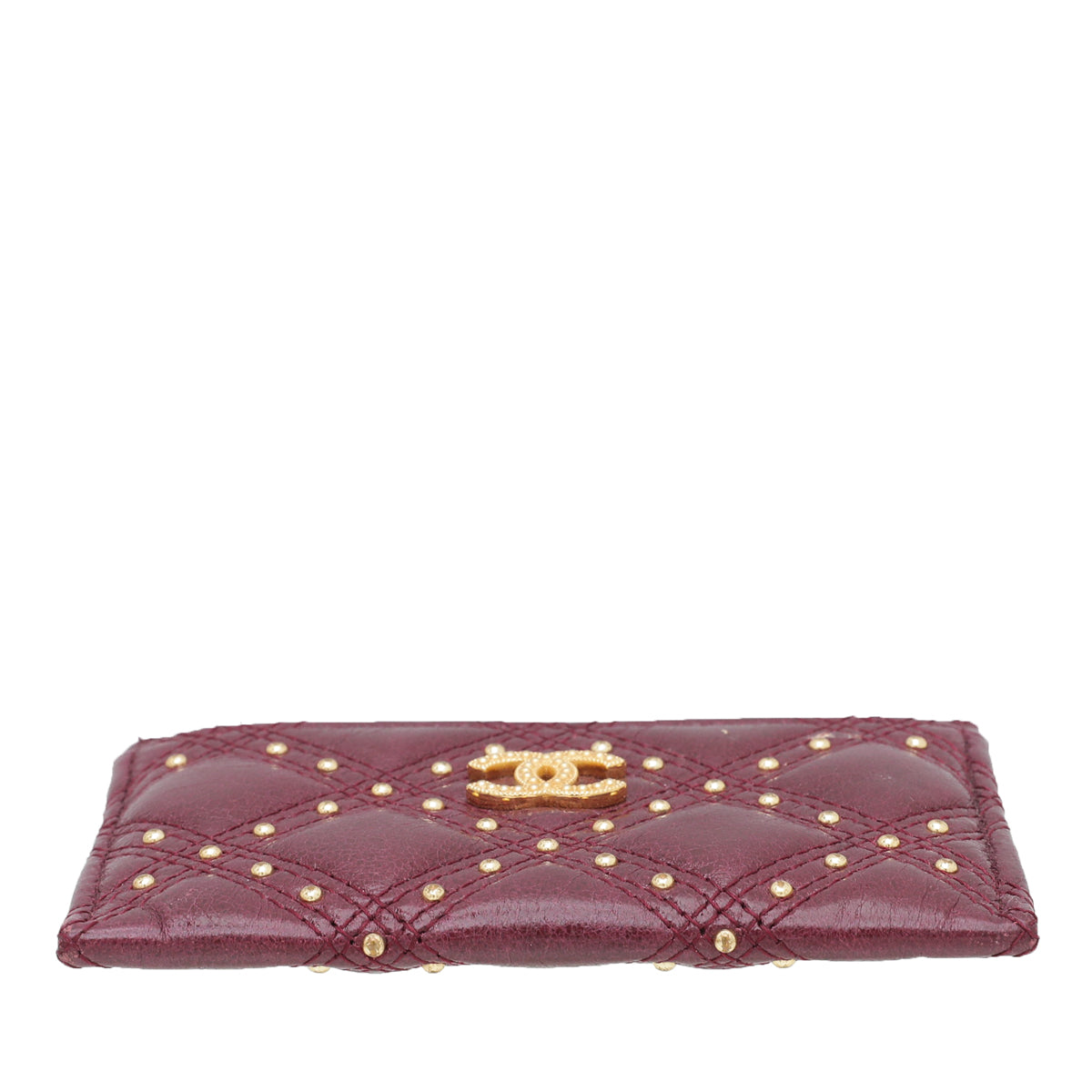 Chanel Burgundy CC Studded Rock Quilted Card Holder-Chanel-THE CLOSET