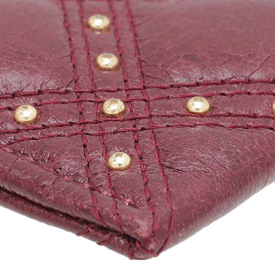 Chanel Burgundy CC Studded Rock Quilted Card Holder