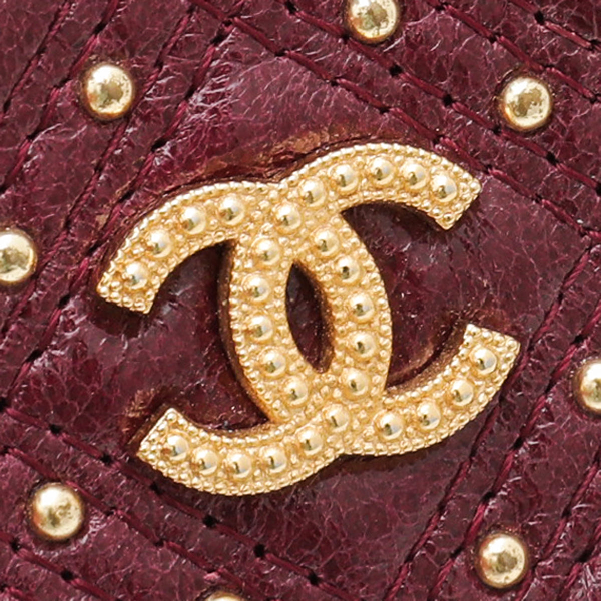 Chanel Burgundy CC Studded Rock Quilted Card Holder-Chanel-THE CLOSET