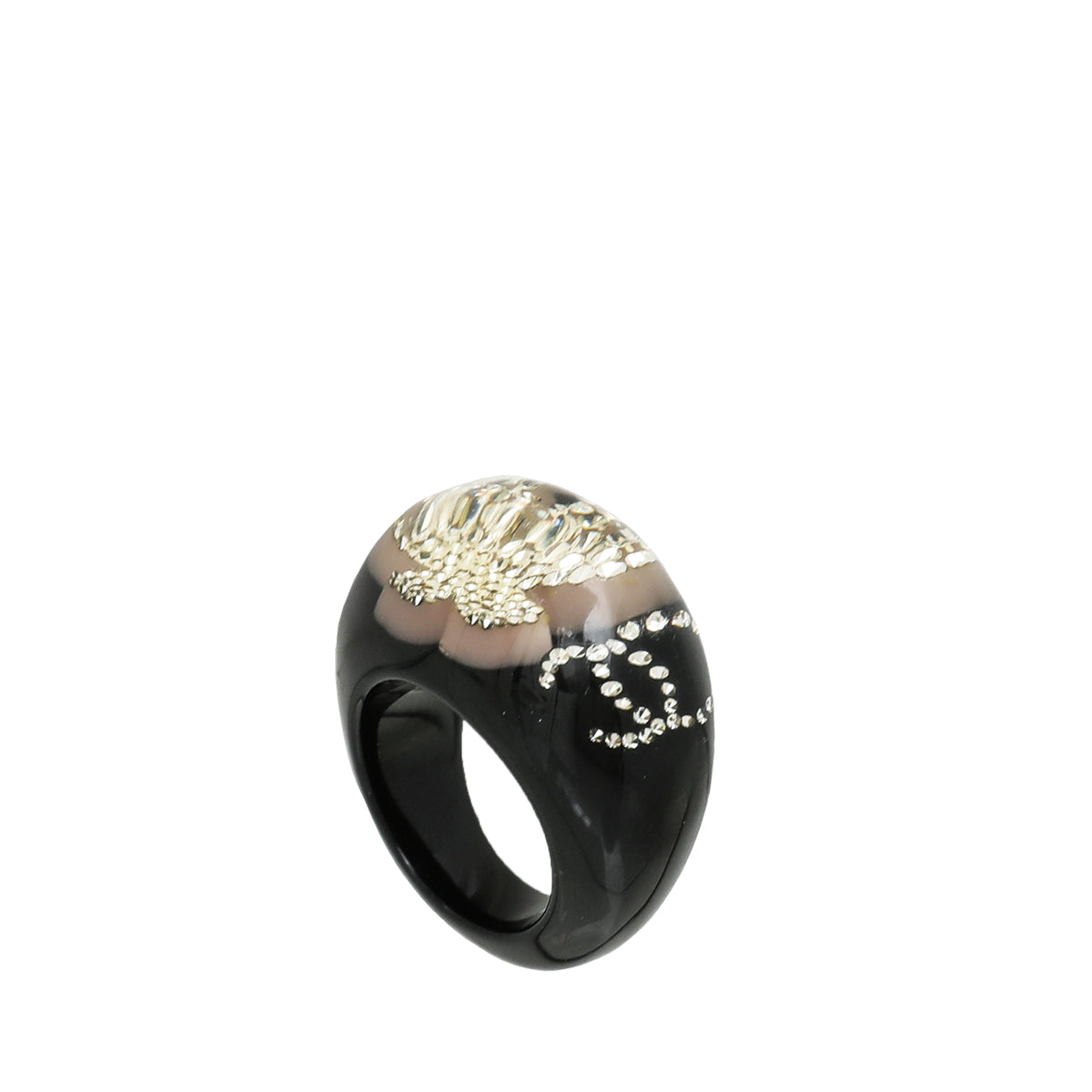 Chanel Black CC Studs Resin Ring Medium
