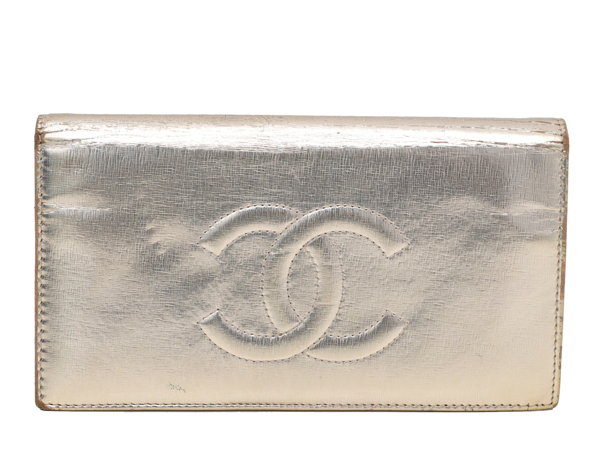 Chanel Metallic Gold CC Timeless L-Yen Long Wallet