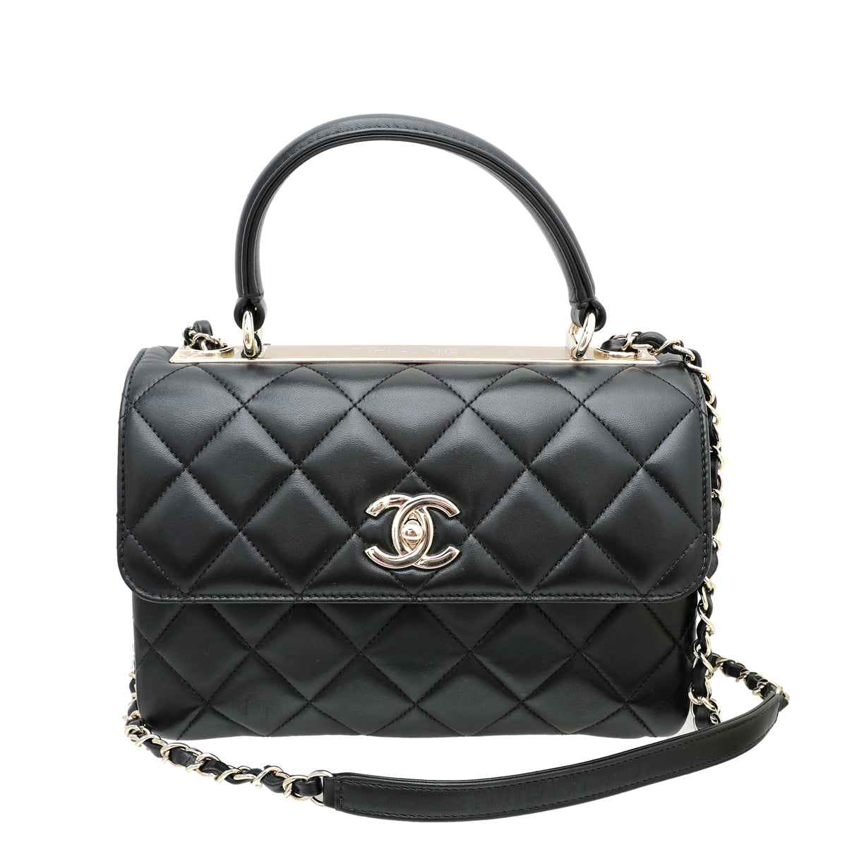 Chanel Trendy CC Black Leather Top Handle Bag