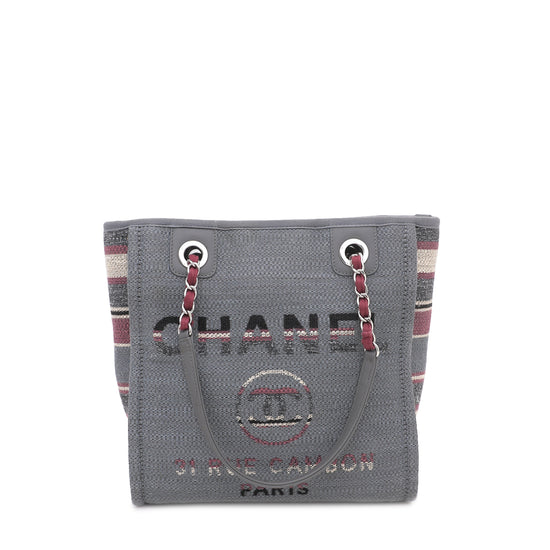 Chanel Grey Multicolor CC Tweed Deauville Tote Small Bag