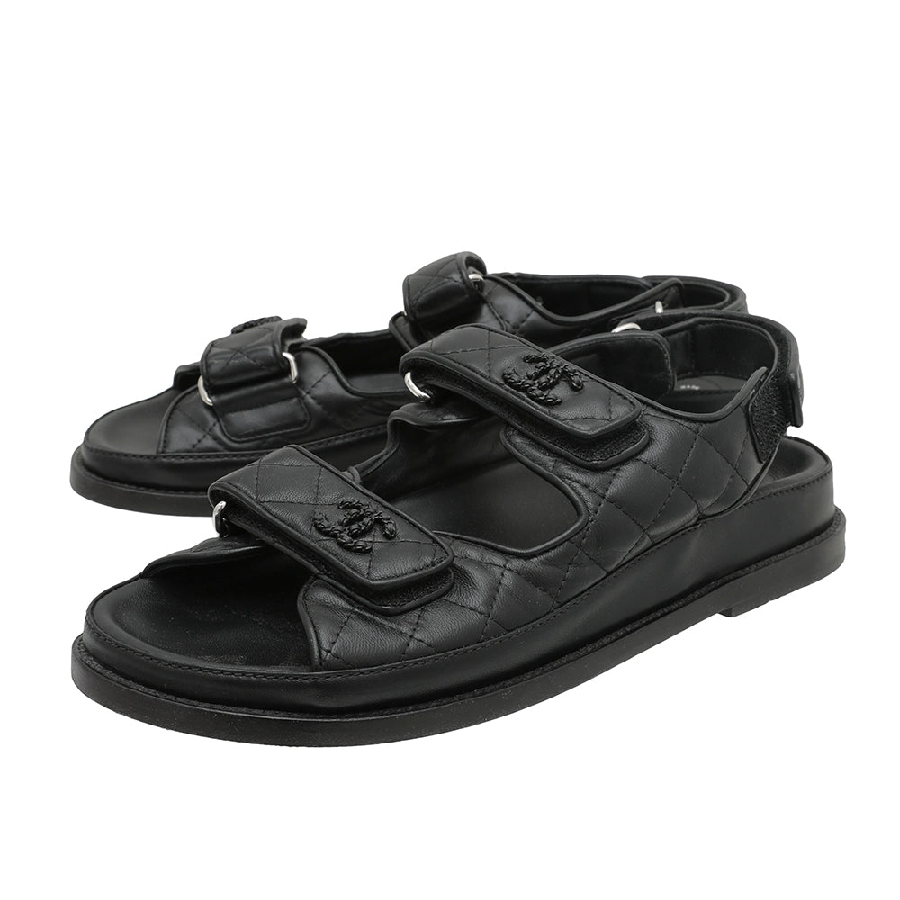 Ladies Sandals Black Chanel Velcro Sandals Chanel Black CC Velcro