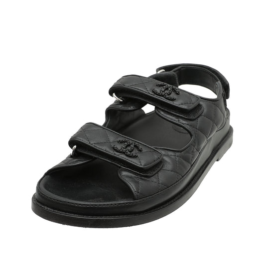 Chanel Black CC Velcro Flat Sandals 39