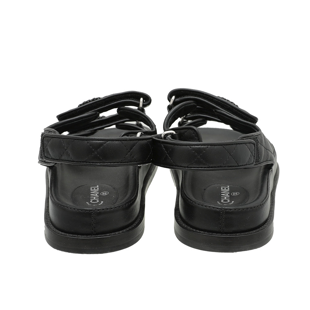 Chanel Black CC Velcro Flat Sandals 39
