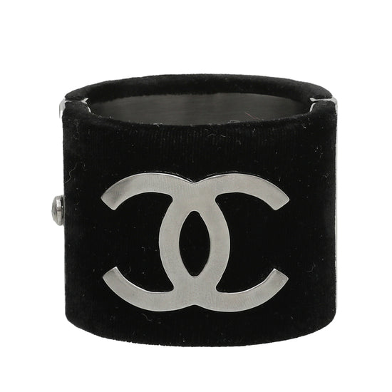 Chanel Black CC Velvet Wide Cuff Bracelet