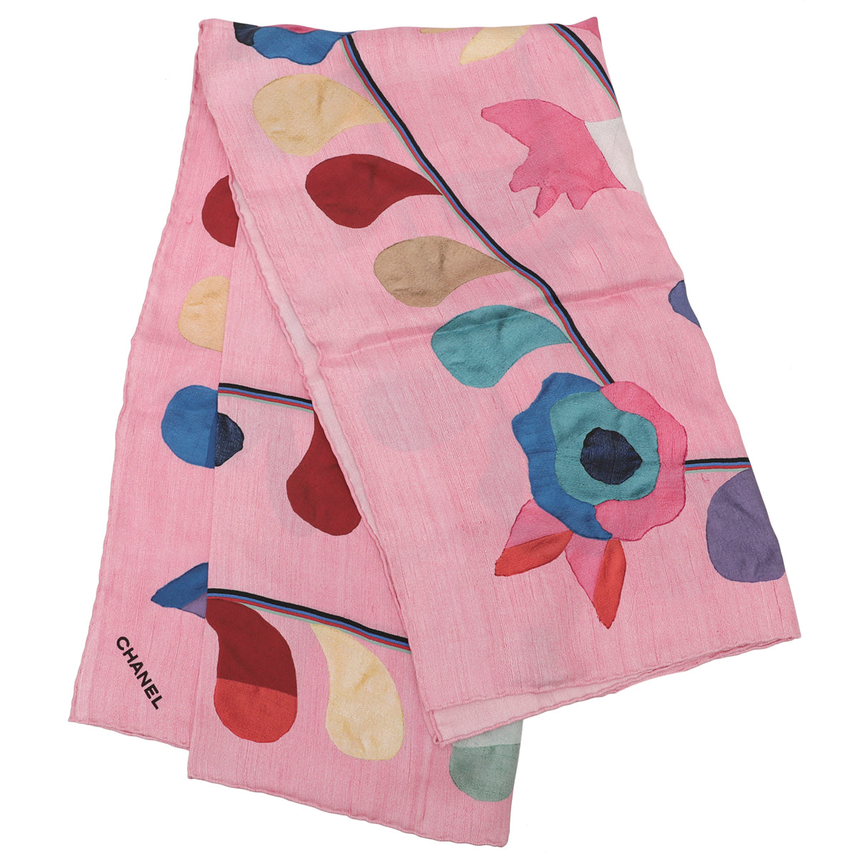 Chanel Pink Multicolor CC Watercolor Print Silk Scarf-Chanel-THE CLOSET