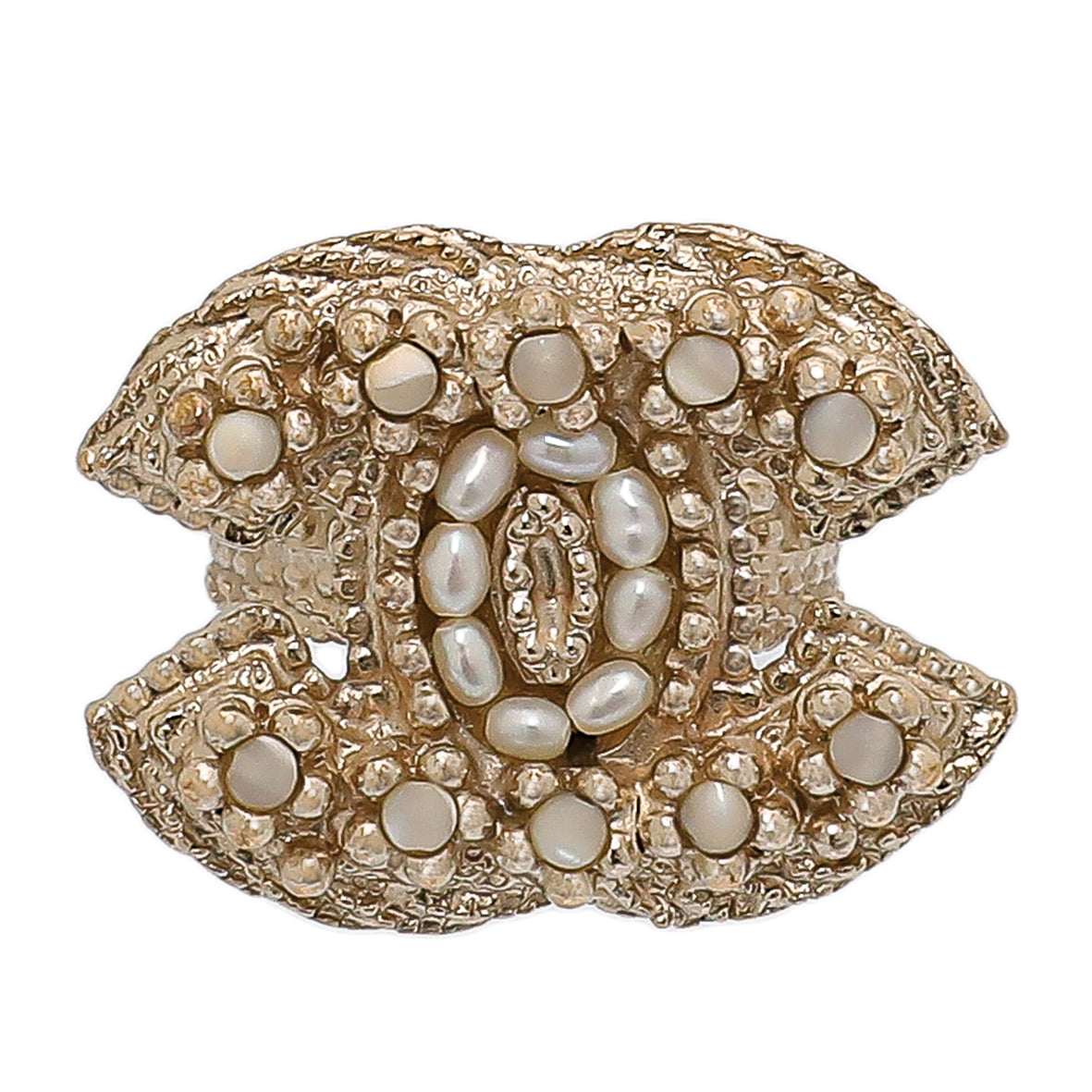 Chanel White CC Faux Pearl Ring