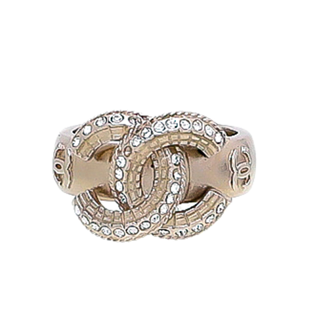 Chanel Silver Tone CC W- Rhinestones Ring