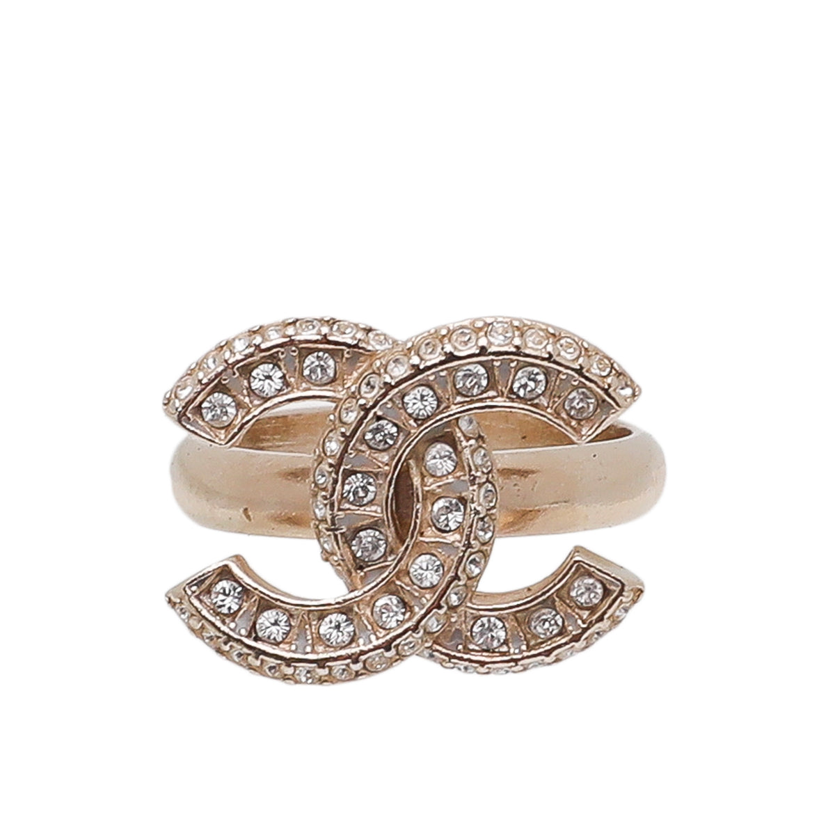 Chanel Light Gold CC with Rhinestones Ring-Chanel-THE CLOSET