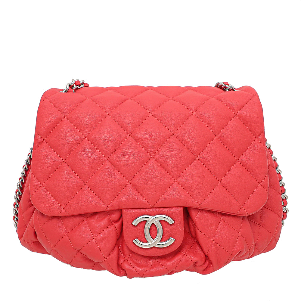 Chanel Red CC Chain Around Hobo Flap Bag