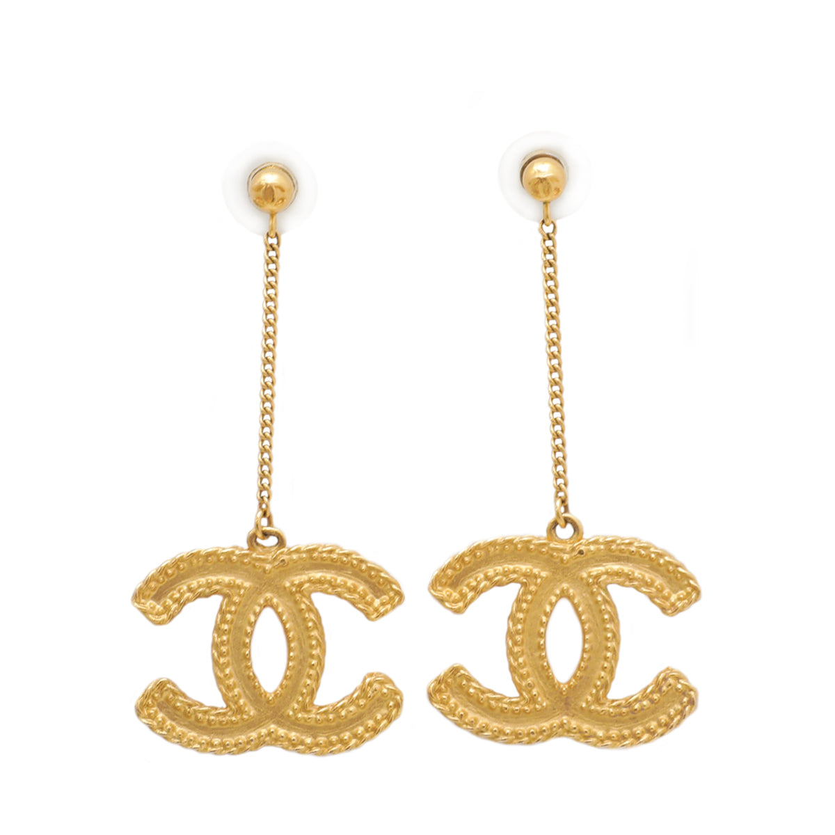 Chanel Yellow Gold Chain CC Drop Earrings-Chanel-THE CLOSET