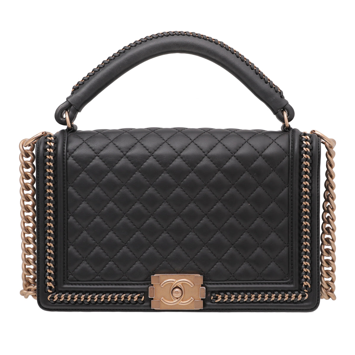 Chanel Black Chain Lined Top Handle Boy Bag-Chanel-THE CLOSET
