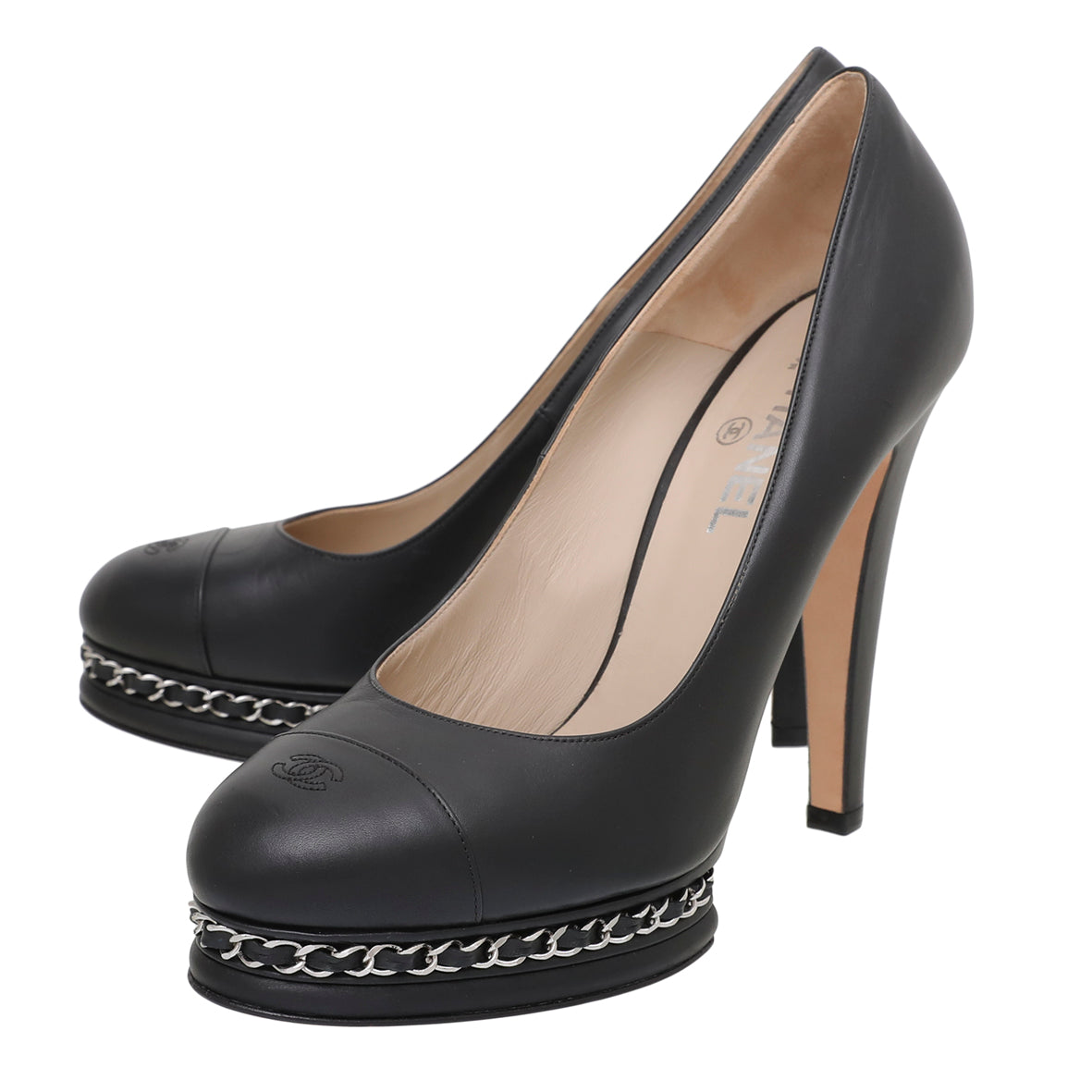 Chanel Black Chain Platform Pumps 42-Chanel-THE CLOSET