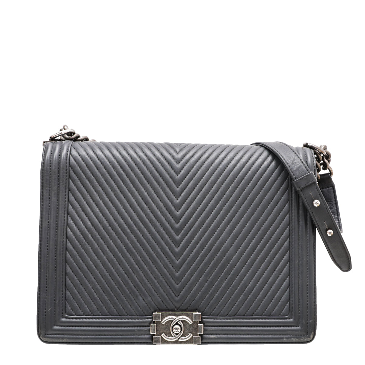 Chanel Grey Chevron Boy Large Bag-Chanel-THE CLOSET
