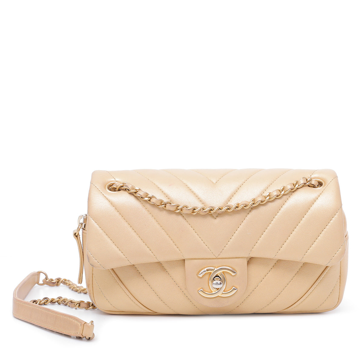 Chanel Gold Chevron Camera Case Flap Bag Small-Chanel-THE CLOSET
