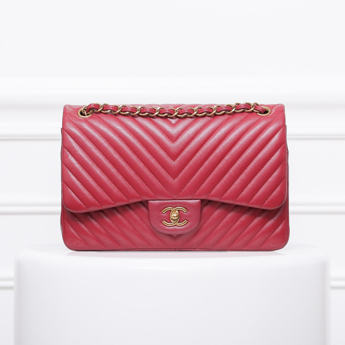 Chanel Classic Red Chevron Double Flap Jumbo-Chanel-THE CLOSET