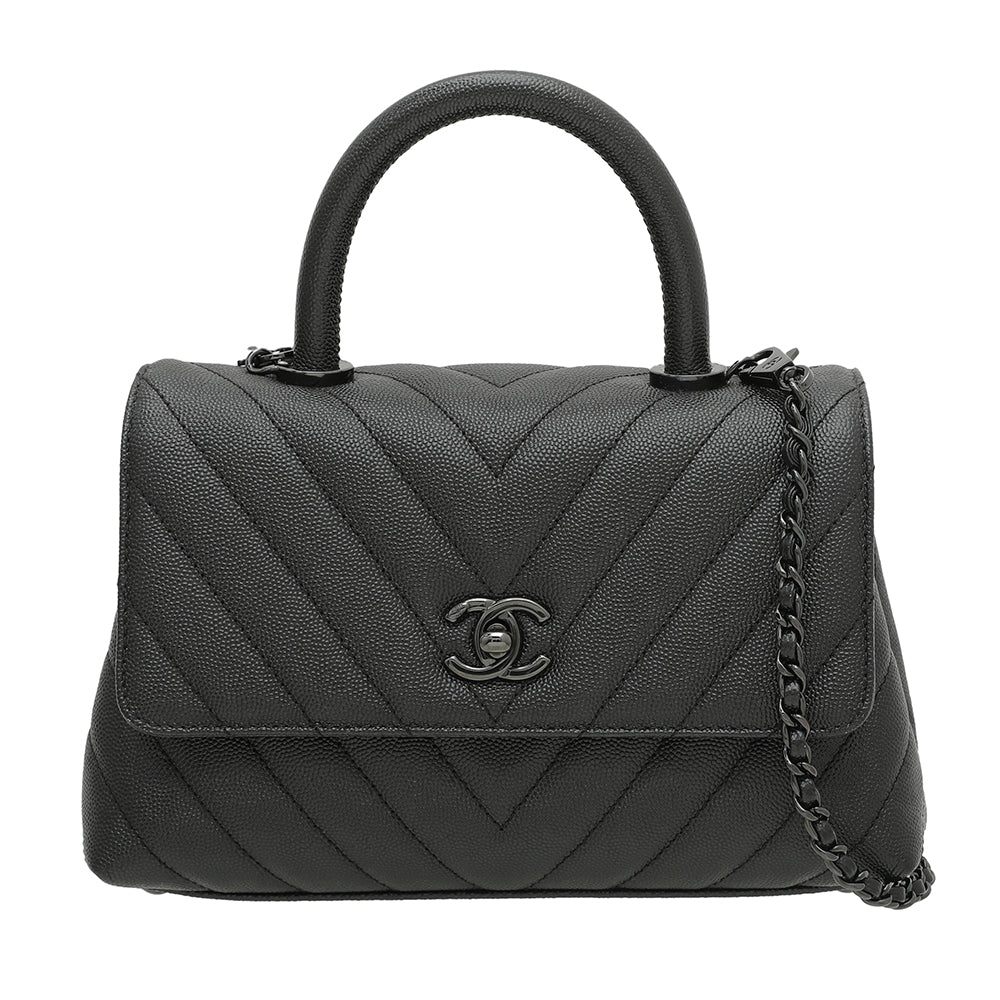 Chanel So Black Chevron Coco Handle Bag