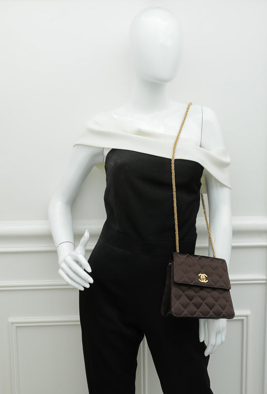 Chanel Chocolate Satin CC Quilted Flap Bag