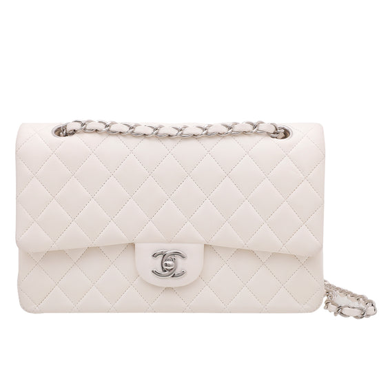 Chanel White Classic CC Double Flap Medium Bag