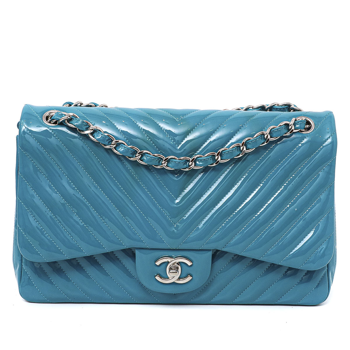Chanel Sea Green Chevron Jumbo Double Flap-Chanel-THE CLOSET