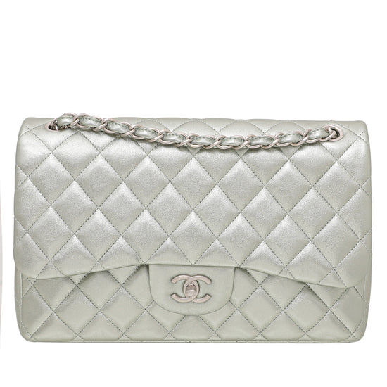 Chanel Met Soft Pastel Olive Classic Double Flap Jumbo Bag