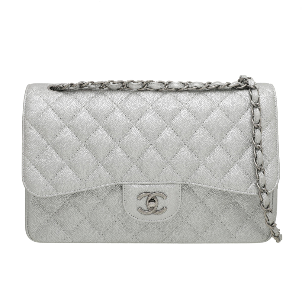 Chanel Metallic Gray Classic Double Flap Bag