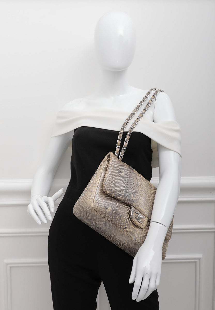 Replica Chanel Python Leather CF Classic Flap Bag Bronze 06