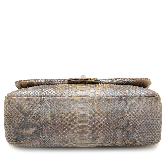 Chanel Metallic Beige Ombre Python Classic Flap Bag Jumbo