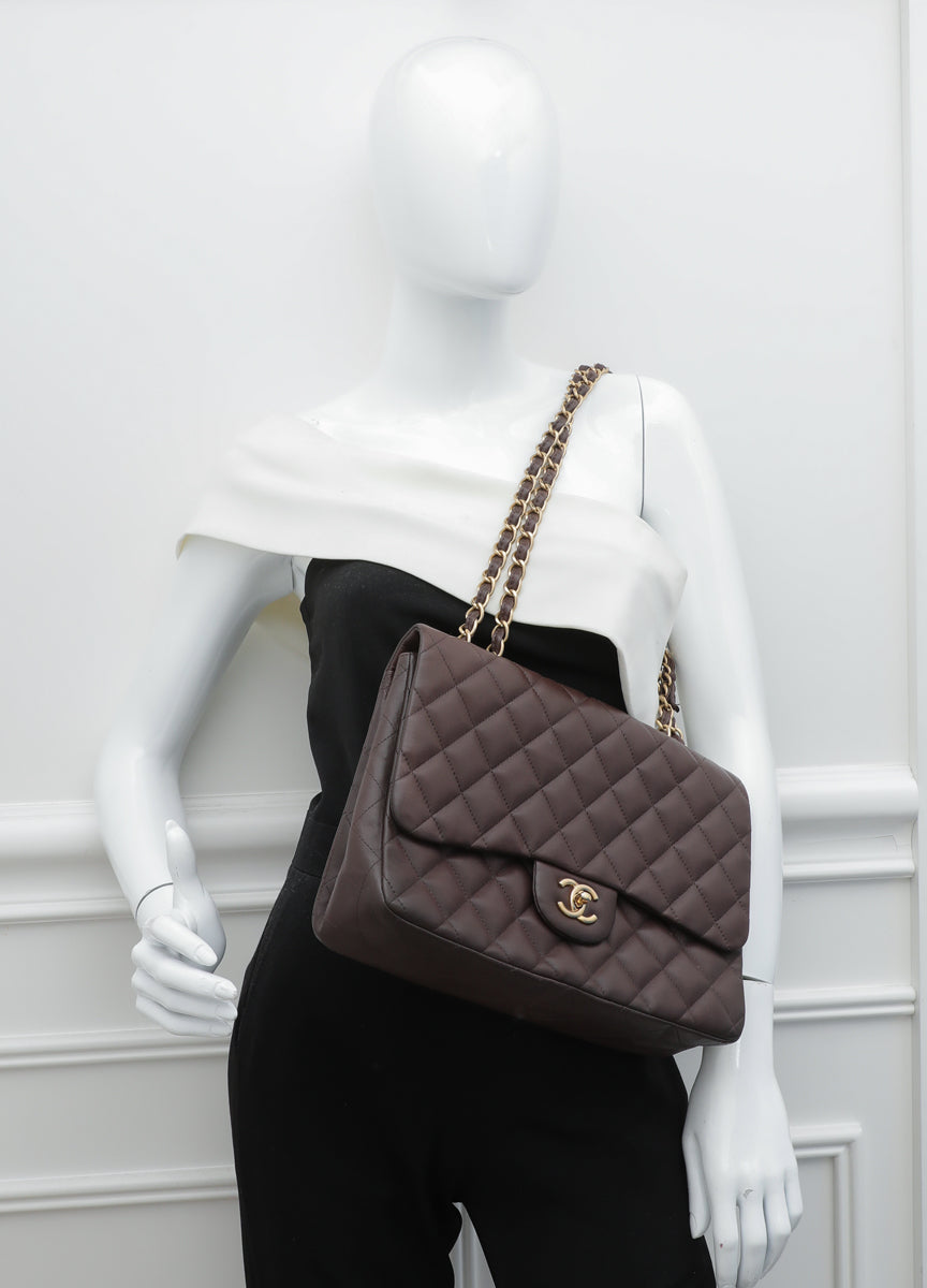 Chanel Chocolate Brown Classic Single Flap Jumbo Bag-Chanel-THE CLOSET