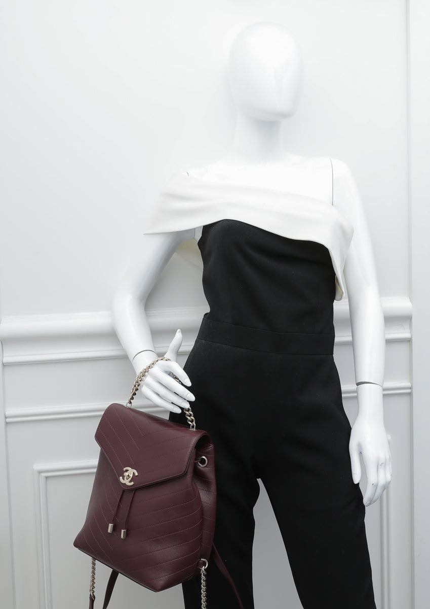 Chanel Burgundy Coco Chevron Backpack Bag-Chanel-THE CLOSET
