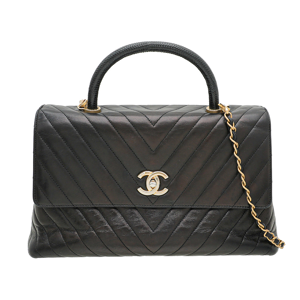 Chanel Black Coco Handle Bag W- Lizard Handle