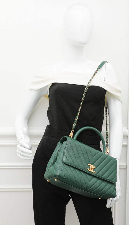 Chanel Olive Green Chevron Coco Handle Small Bag – The Closet